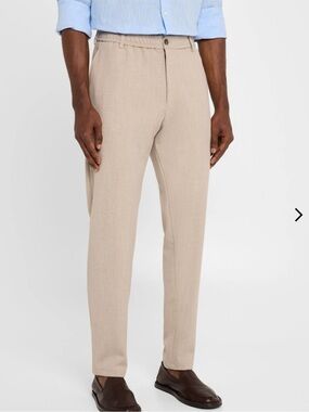 Emporio Armani Flat Front Mélange Stretch Gabardine Pants in Beige US40/EU56